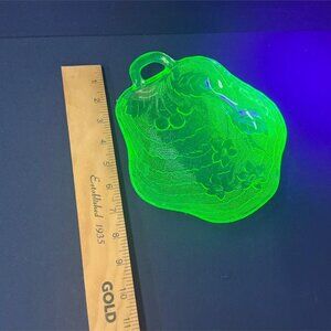 Vintage Uranium Glass Leaf Trinket Dish